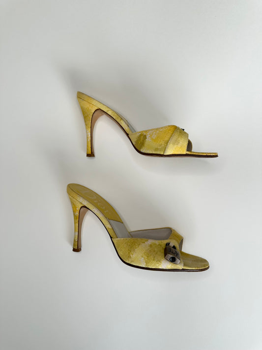 Dior Yellow Watercolor Lock/Key Sandals 38