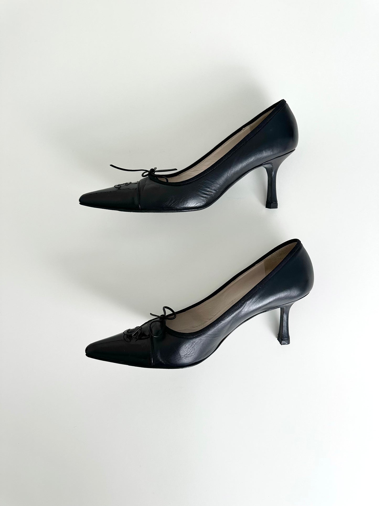 Chanel Black Leather Logo Pumps 38