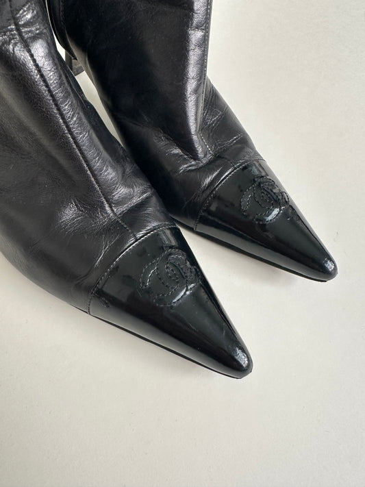 Chanel Black Logo Ankle Boots 37
