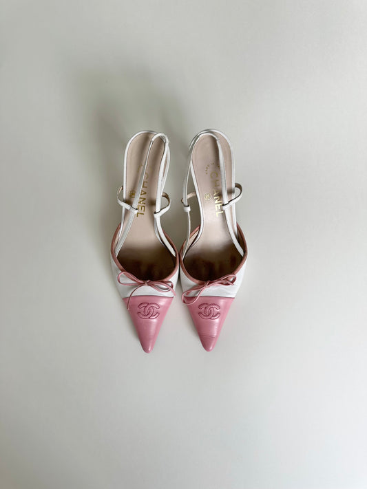 Chanel Pink Logo Slingback 38