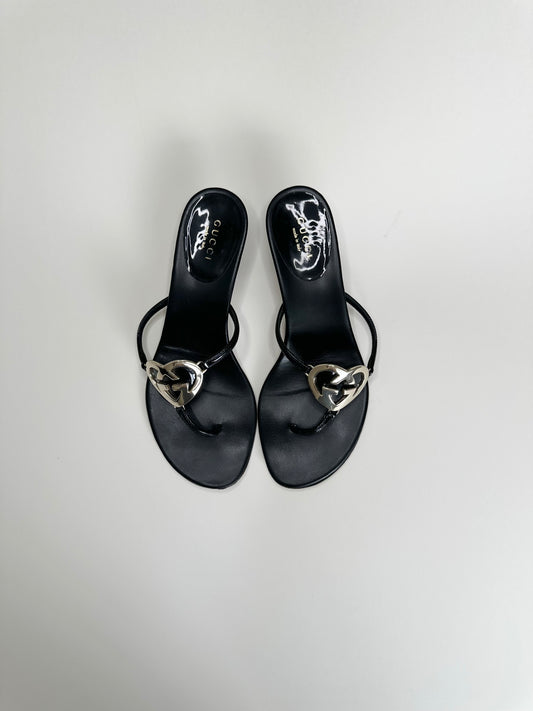 Gucci Black Heart Logo Sandals 36
