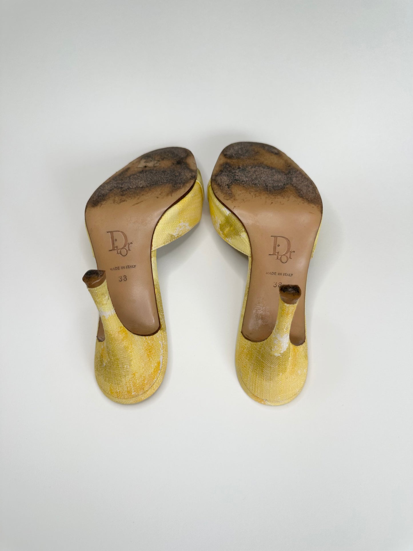 Dior Yellow Watercolor Lock/Key Sandals 38