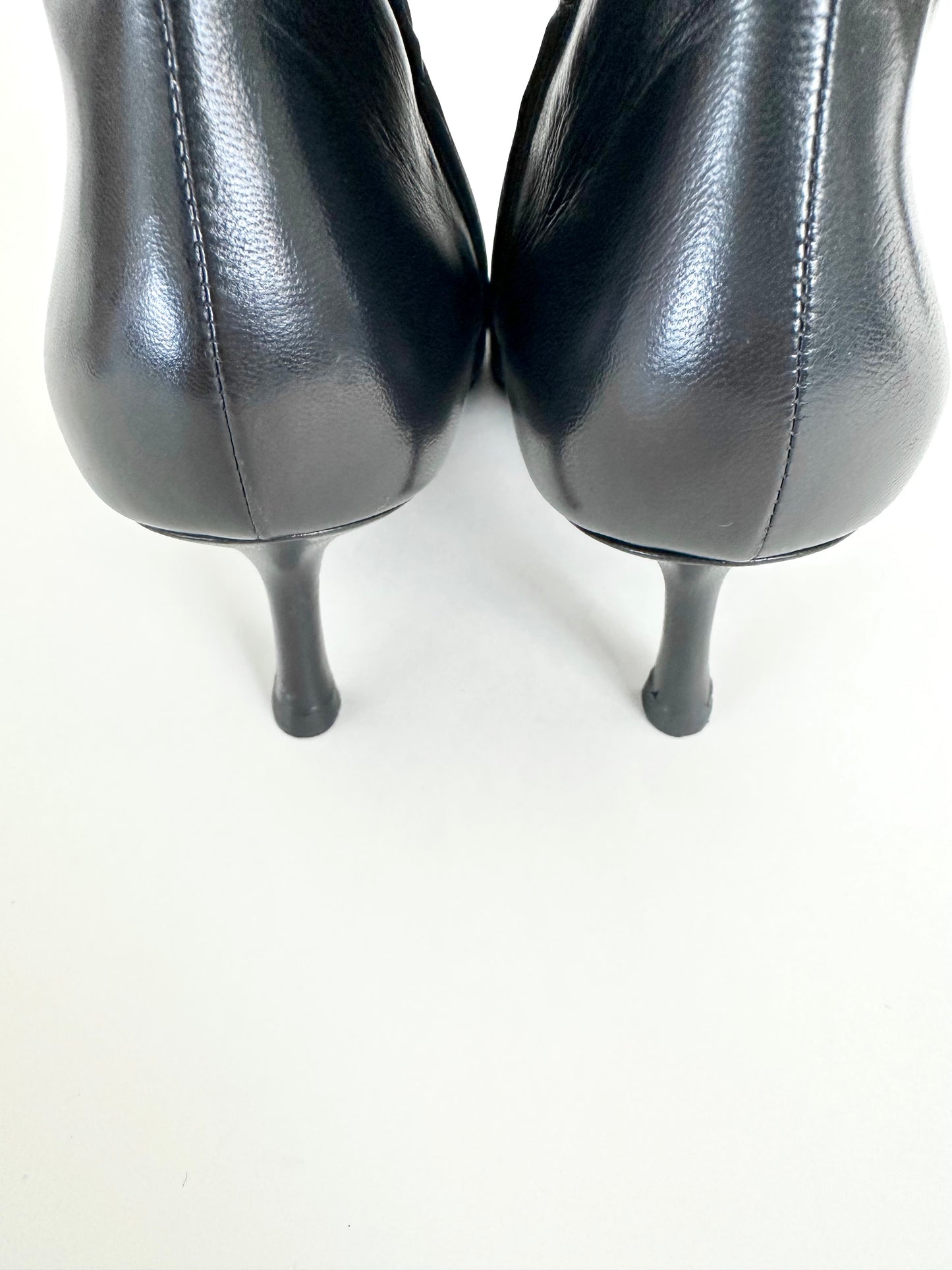 Chanel Black Leather Logo Ankle Boots 39