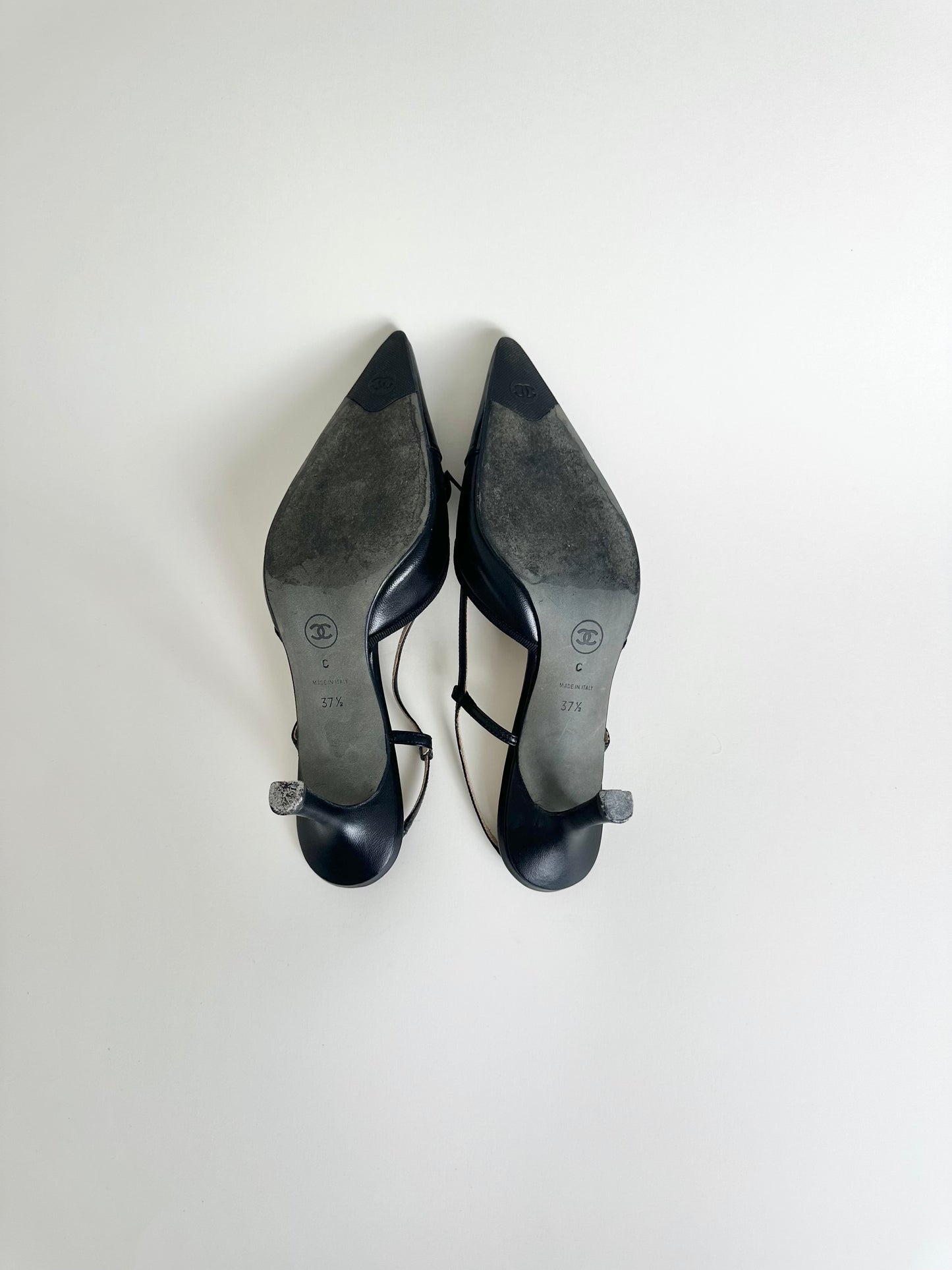 Chanel Black Logo Slingbacks 37.5