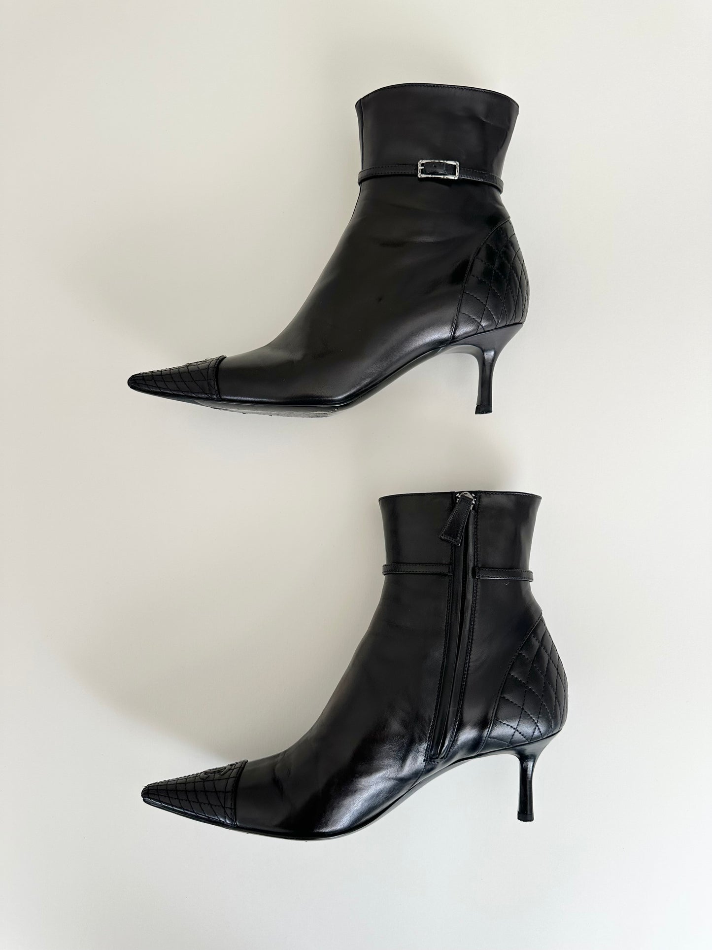 Chanel Black Quilted Logo Ankle Boots 36.5