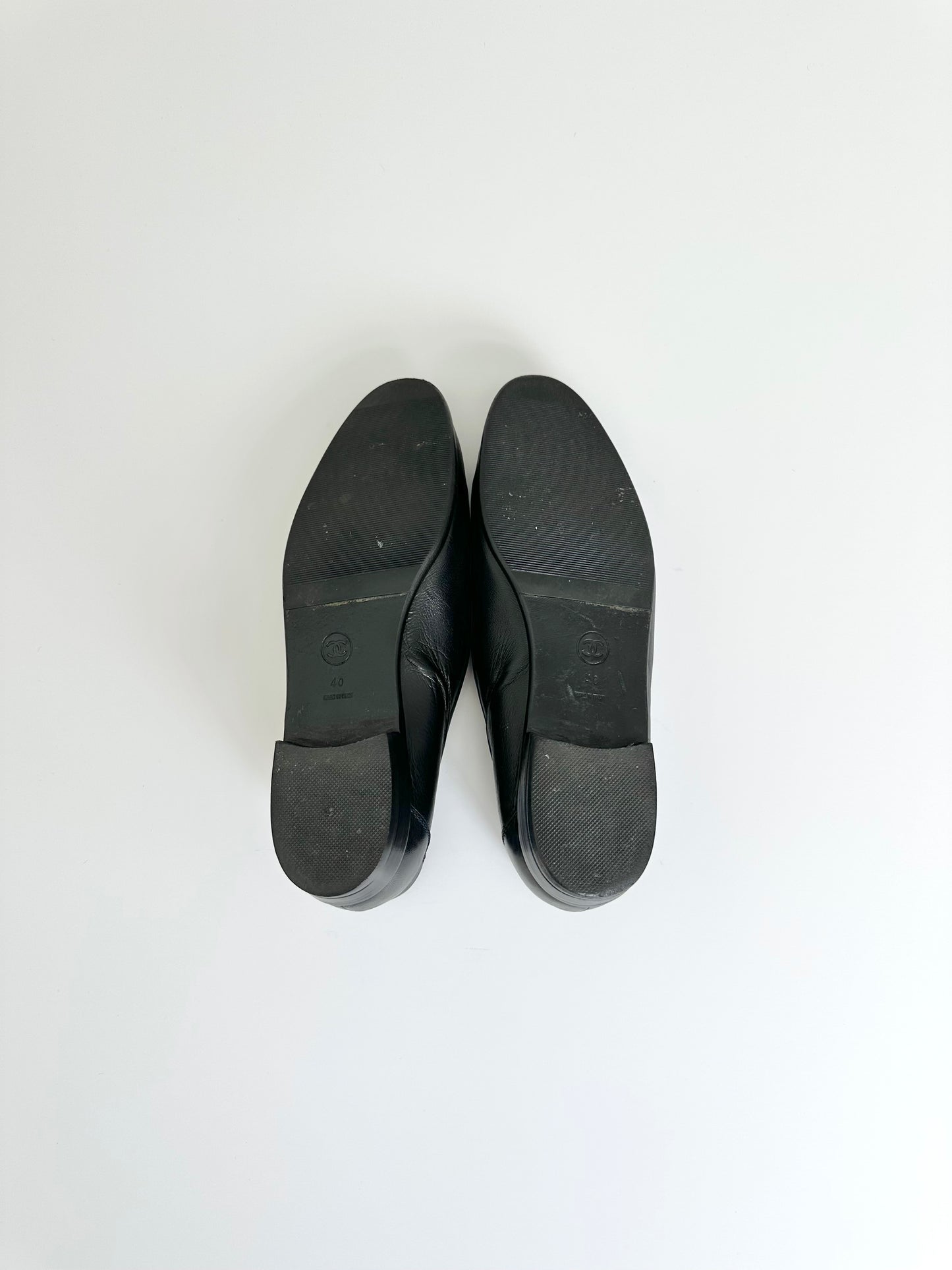 Chanel Black Leather Logo Loafers 40
