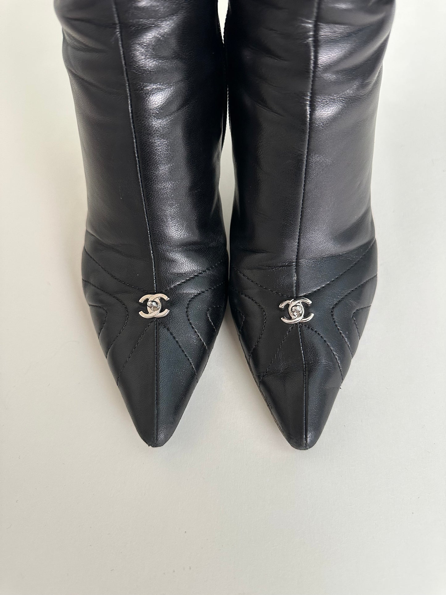 Chanel Black Turnlock Boots 37.5