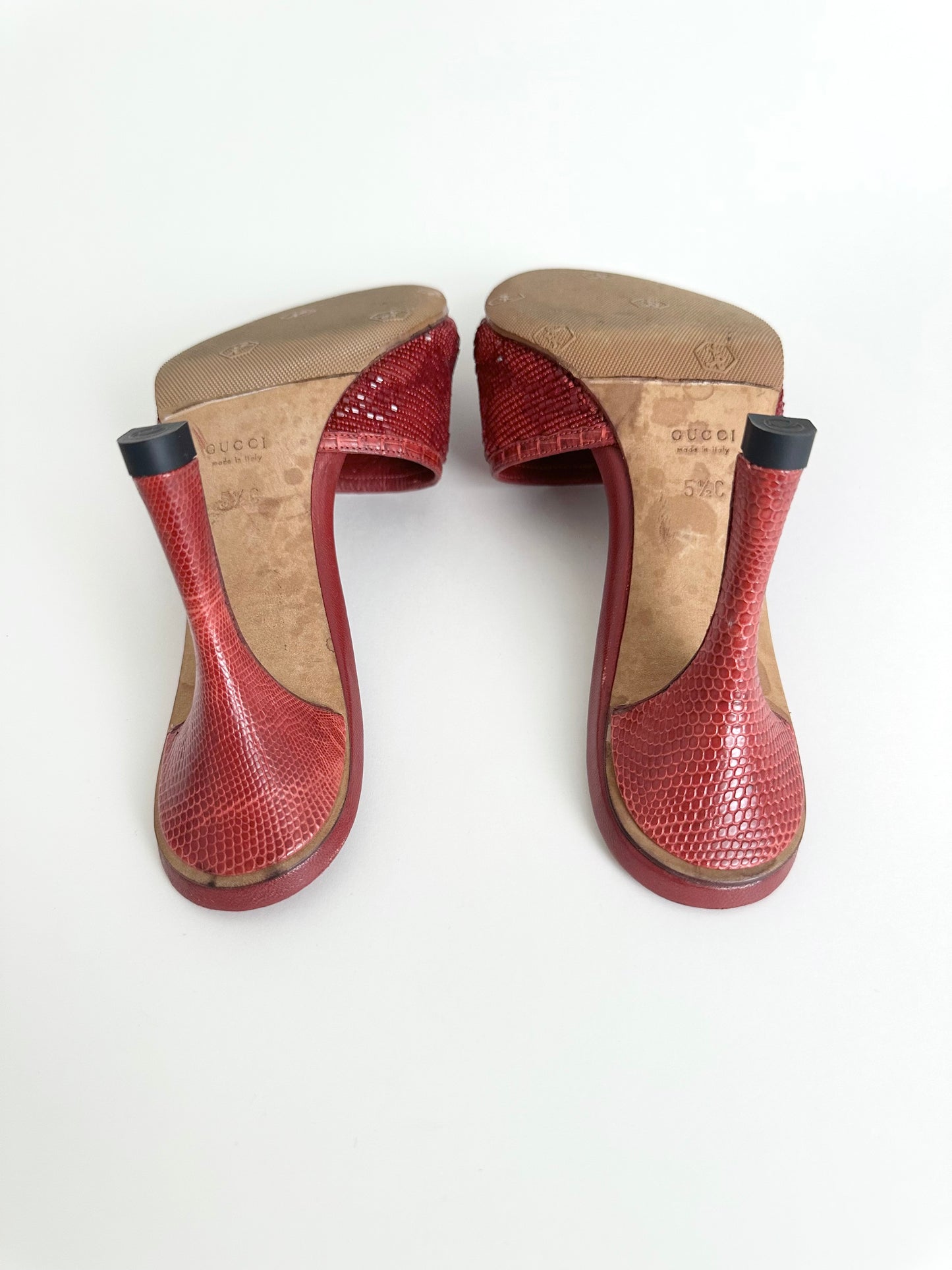 Gucci Red Beaded Monogram Sandals US 5.5