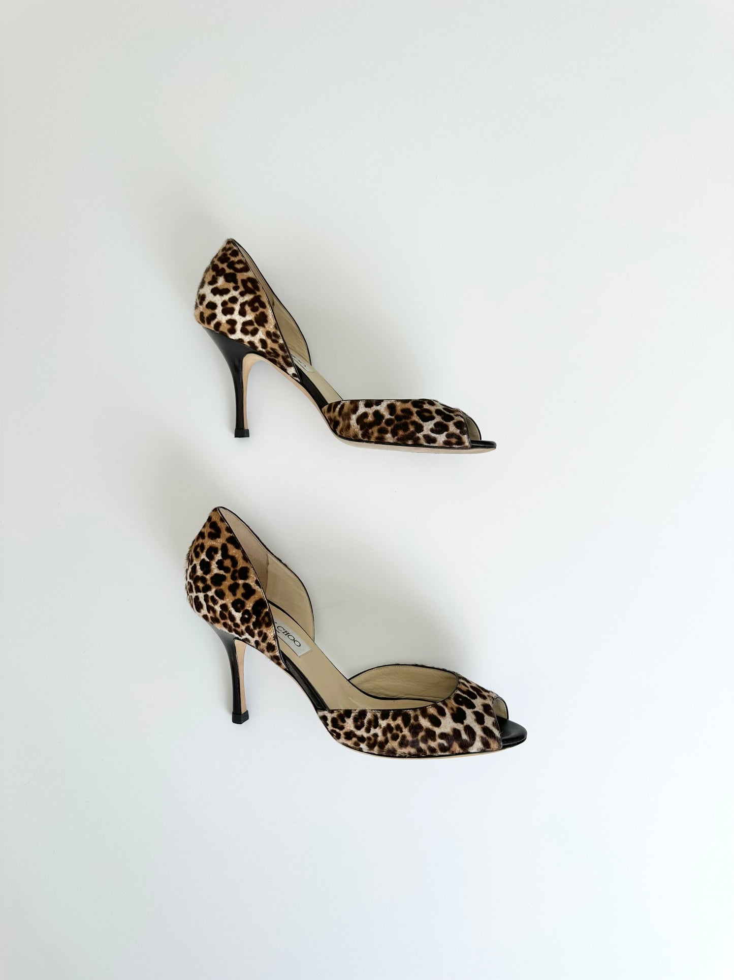 Jimmy Choo Leopard Ponyhair Peep Toe Heels 39