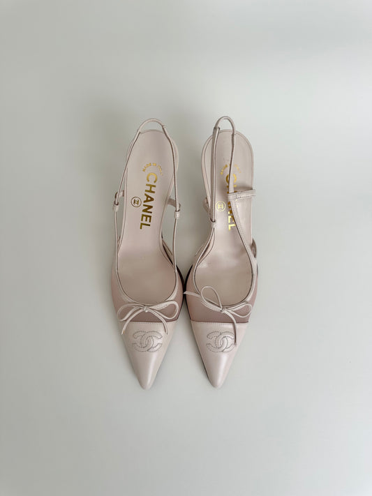Chanel Light Pink Bow Slingback 35.5