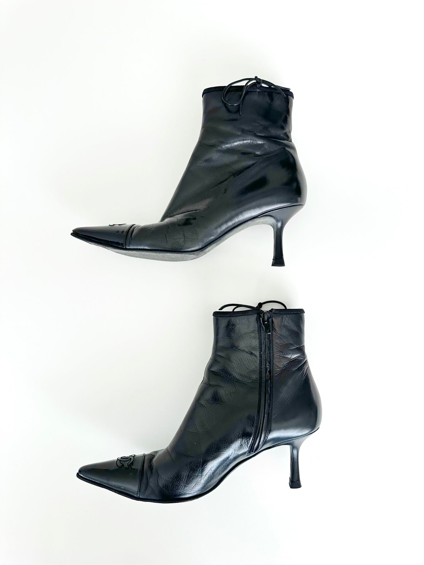 Chanel Black Leather Logo Ankle Boots 39
