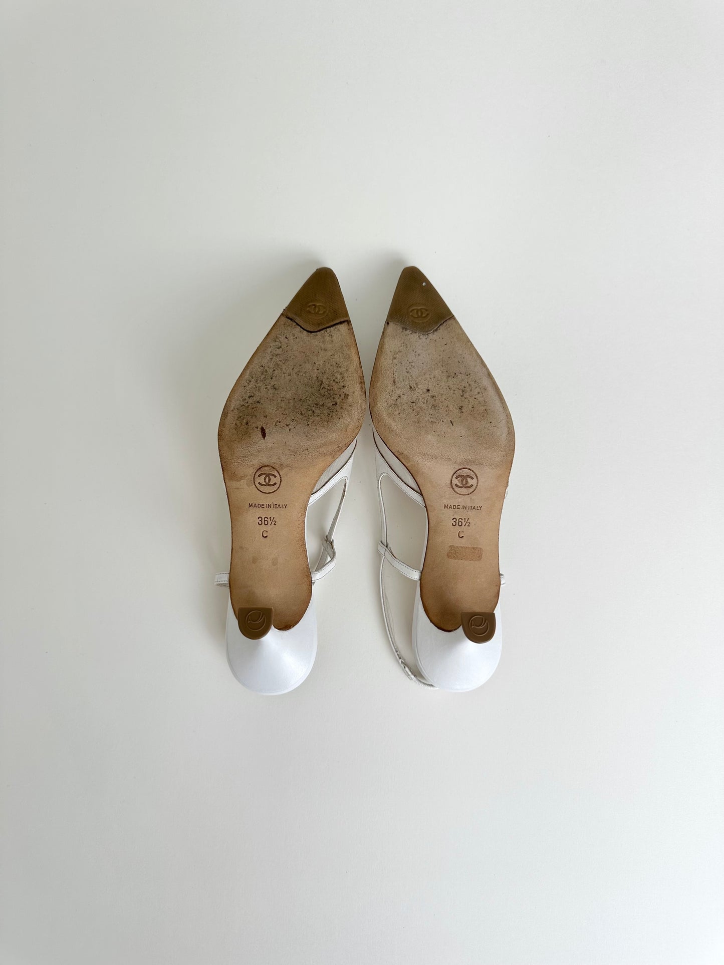 Chanel White Mesh Slingbacks 36.5