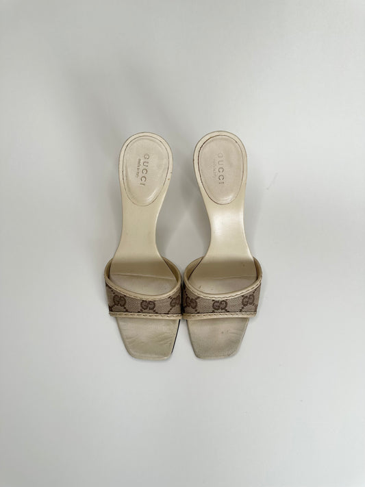 Gucci Cream Monogram Block Heels 37
