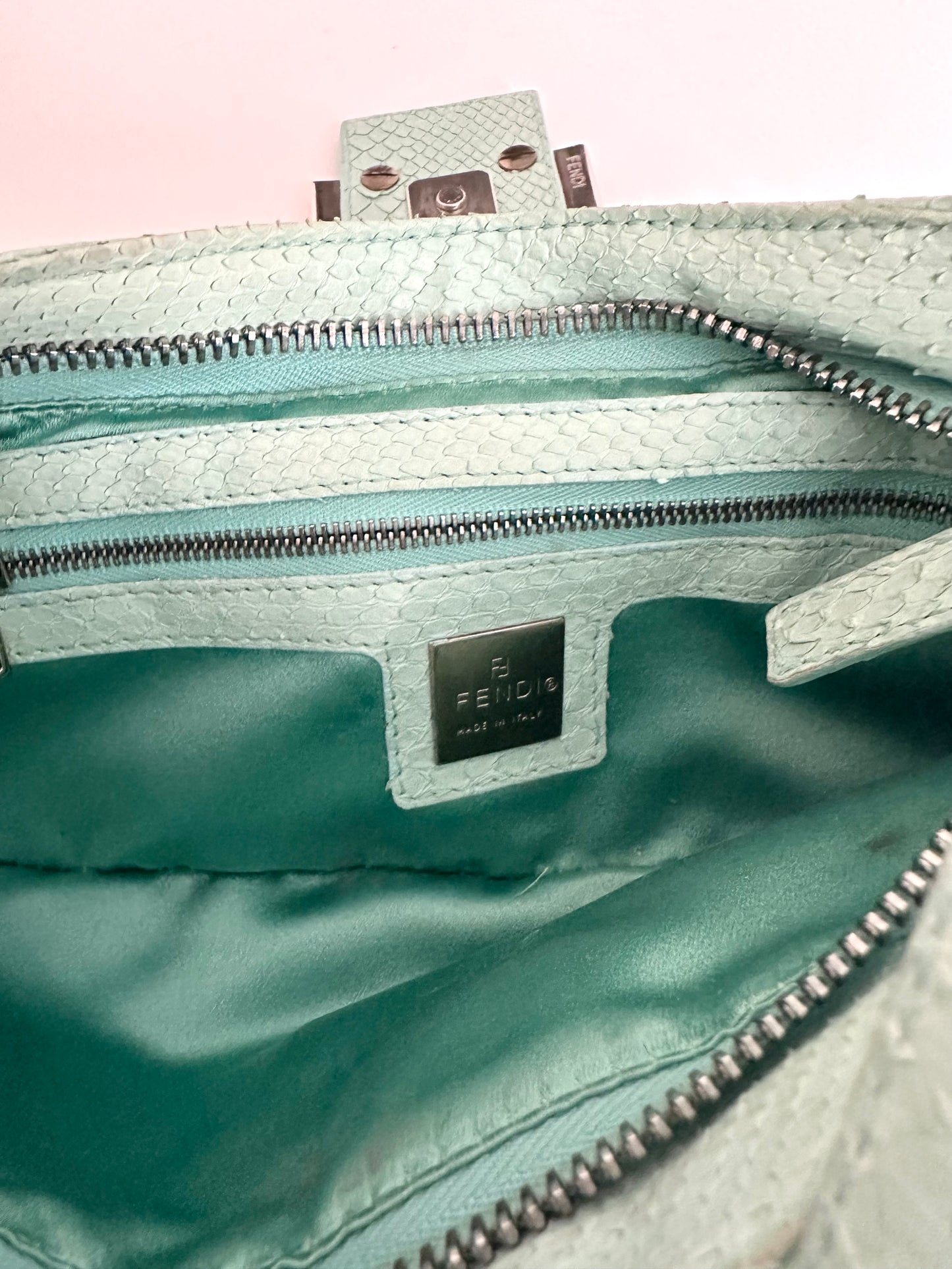 Fendi Light Blue Python Leather Bag