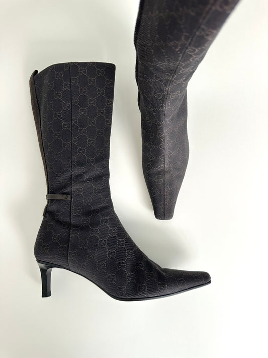 Gucci Brown Monogram Boots US 10