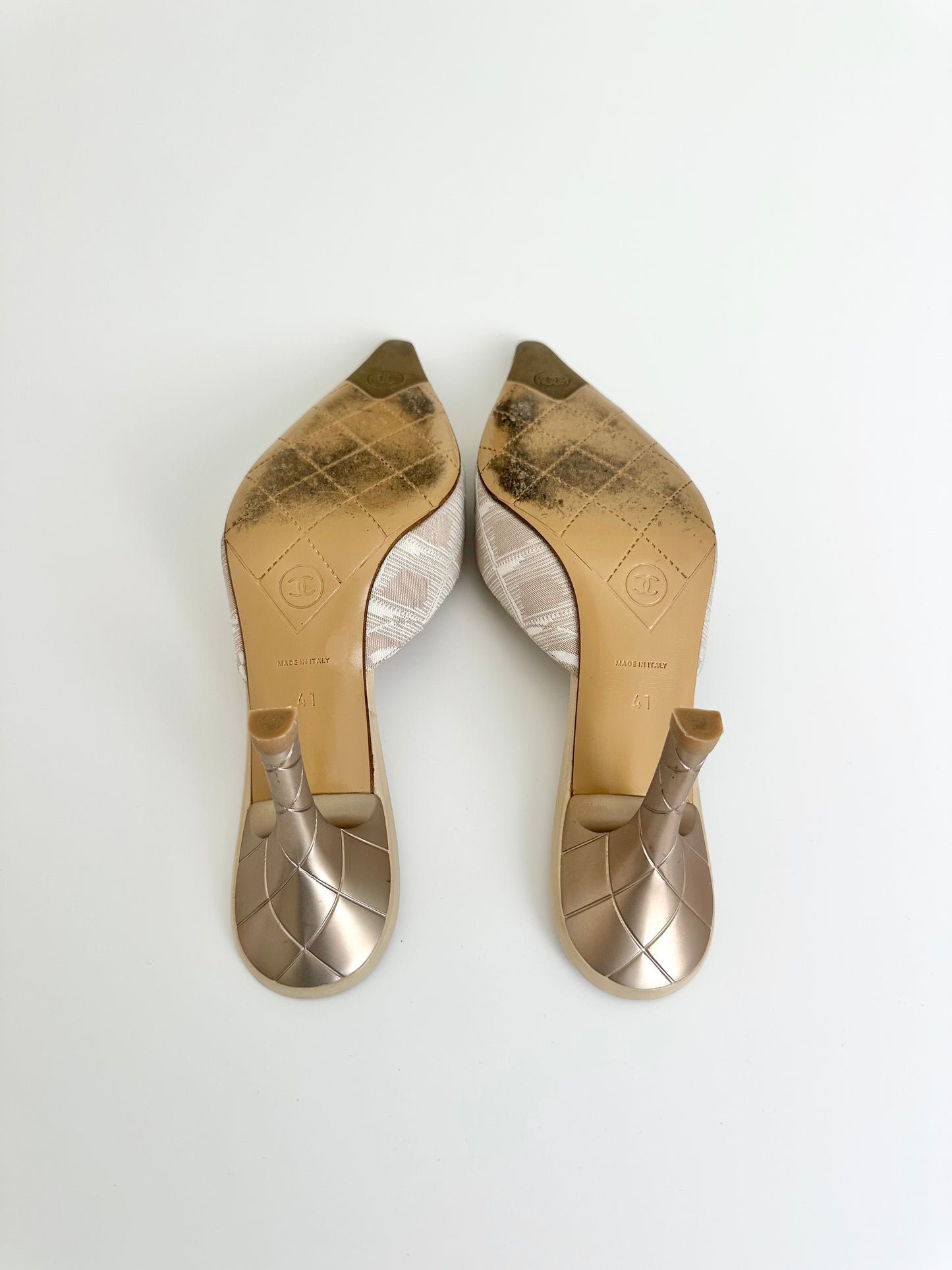 Chanel Beige Canvas Travel Line Mules 41