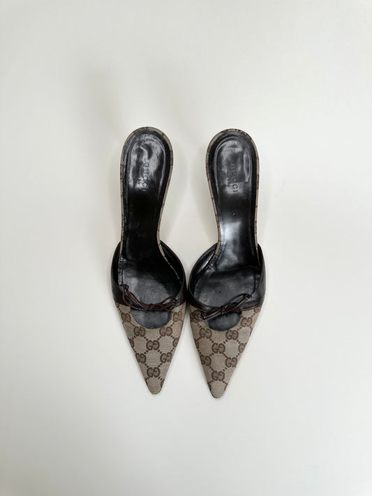 Gucci Monogram Brown Mules 40.5