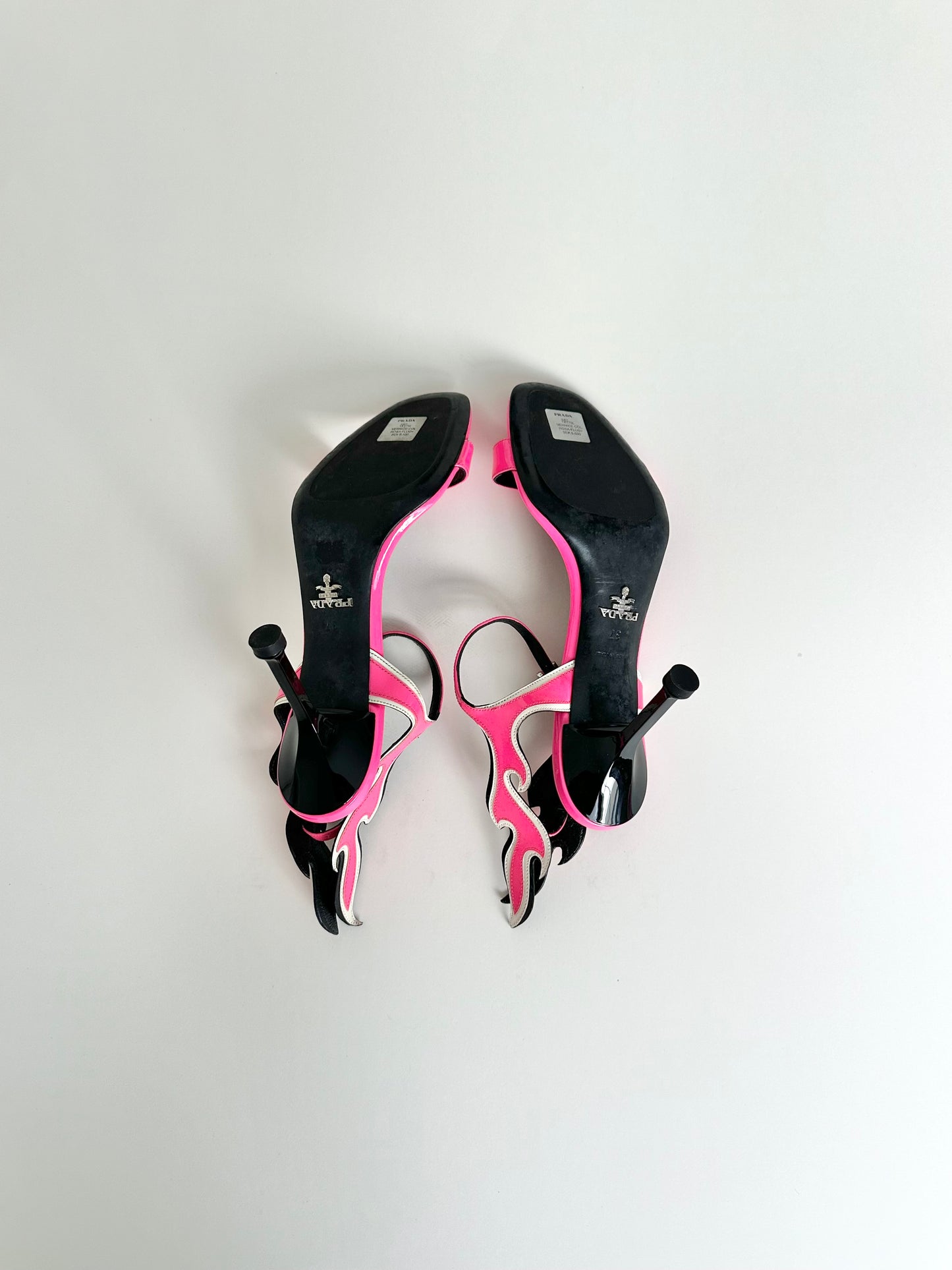 Prada 2018 Pink Patent Flame Sandals 37