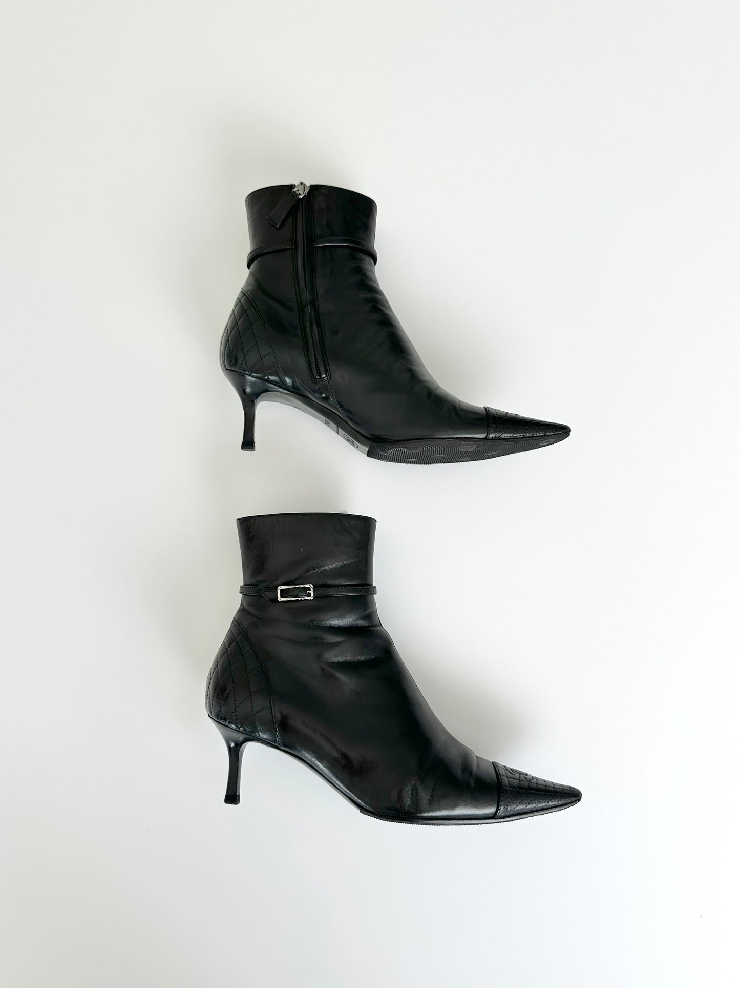 Chanel Black Quilted Leather Ankle Boots 37.5