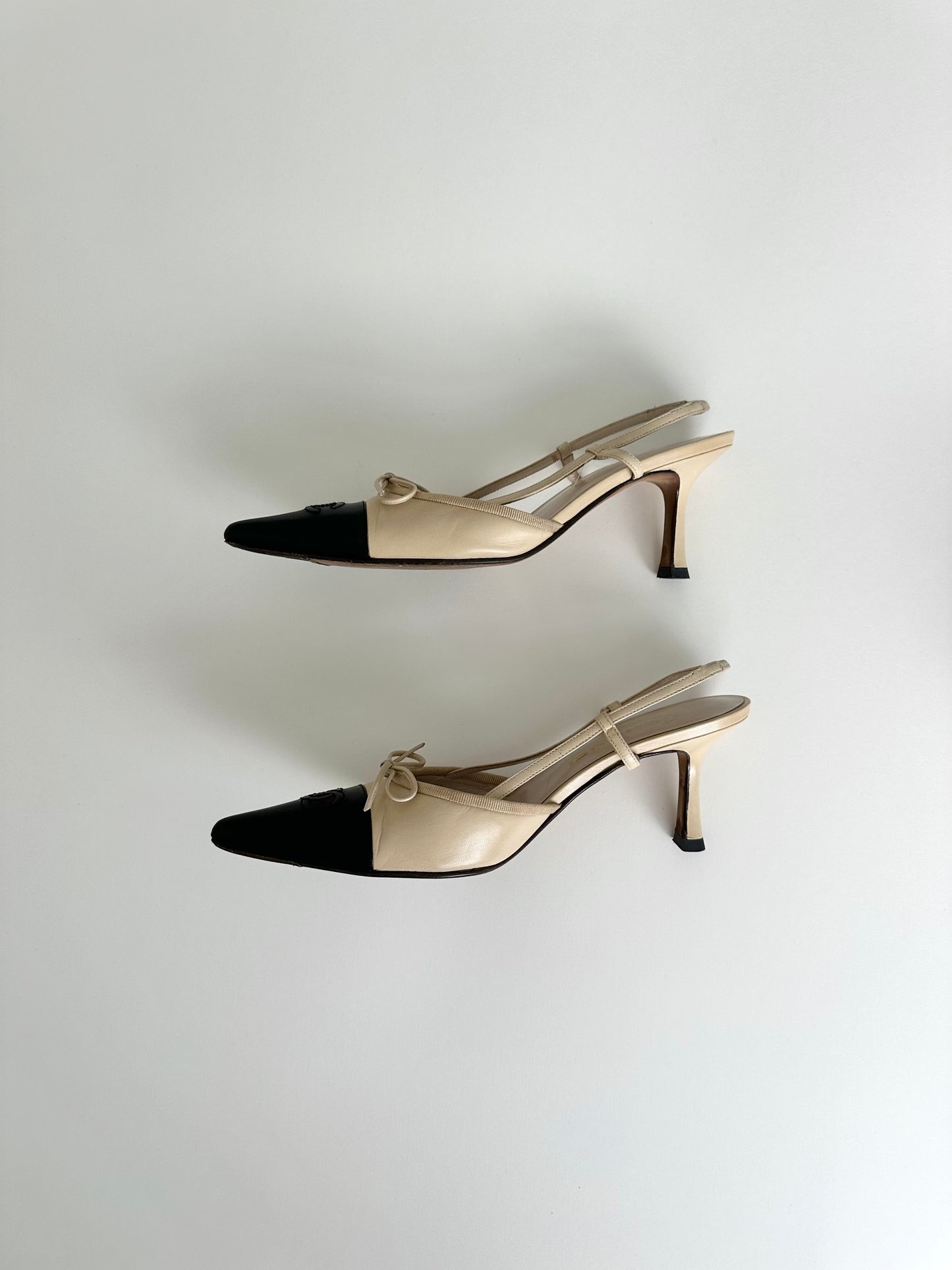 Chanel Beige/Black Slingbacks 37.5