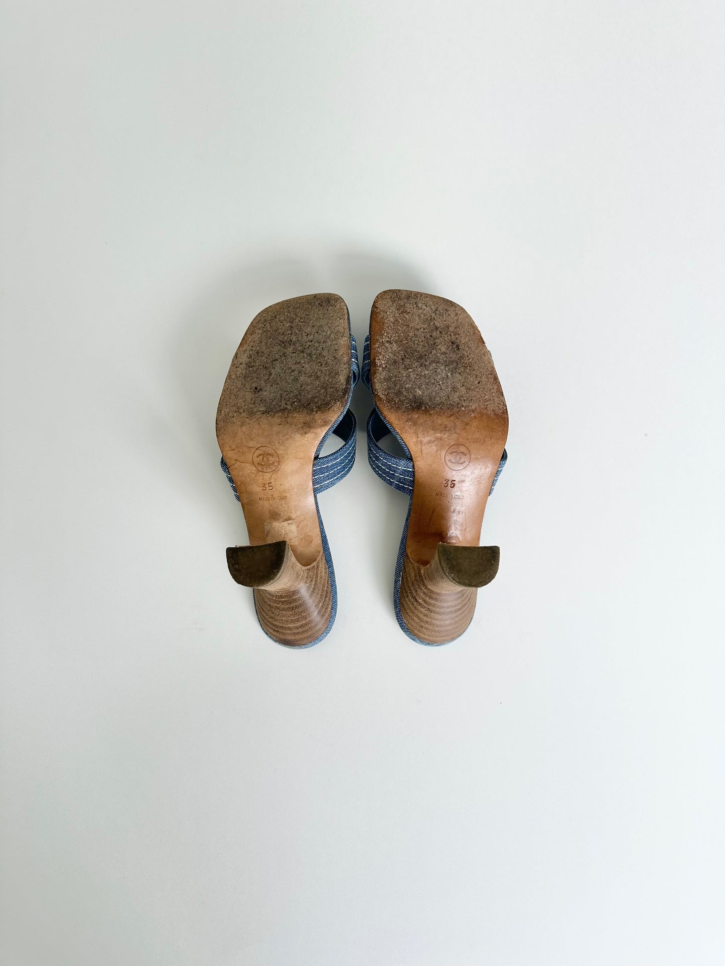 Chanel Blue Denim Logo Sandals 35