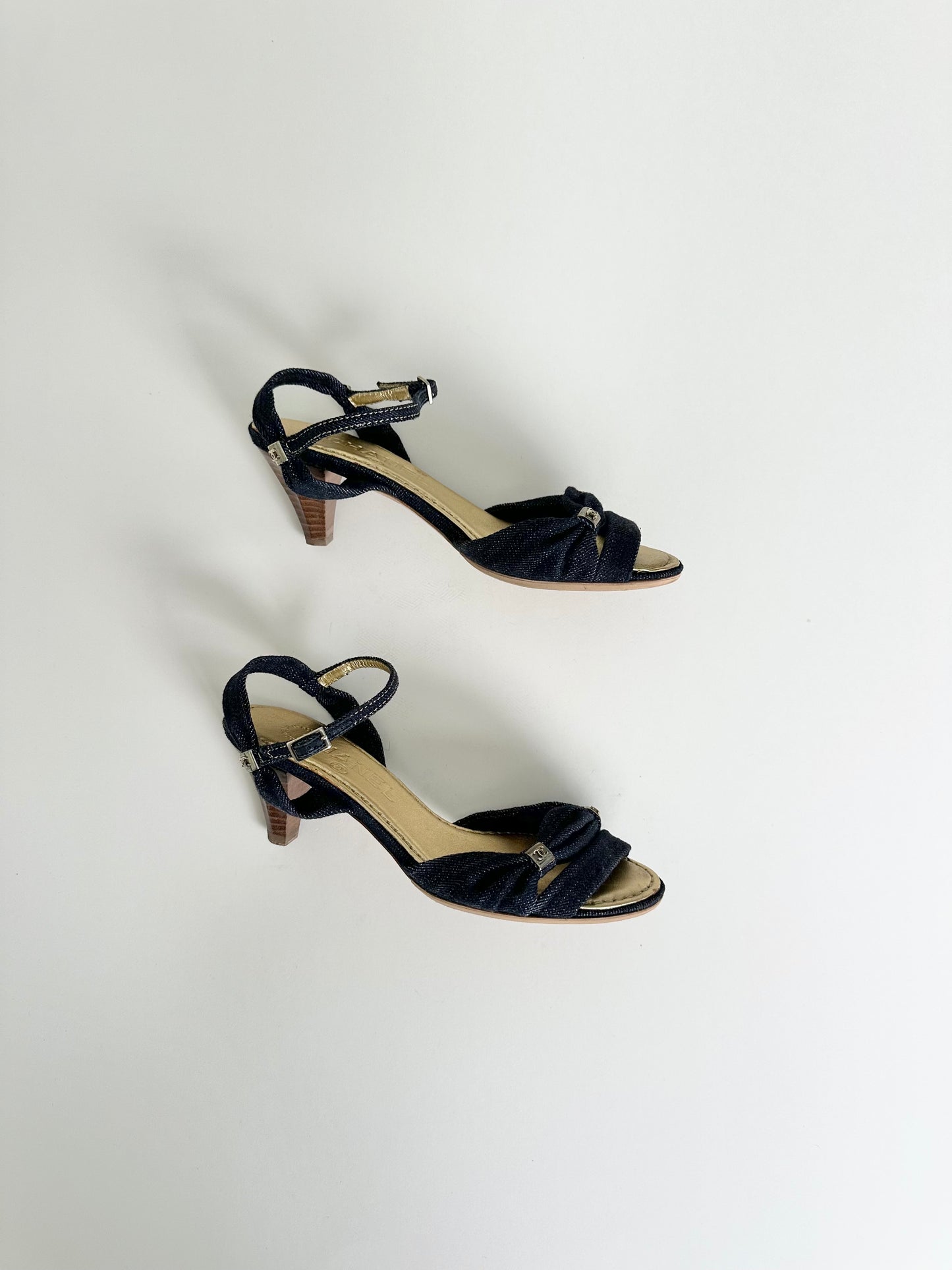 Chanel Denim Kitten Sandals 35