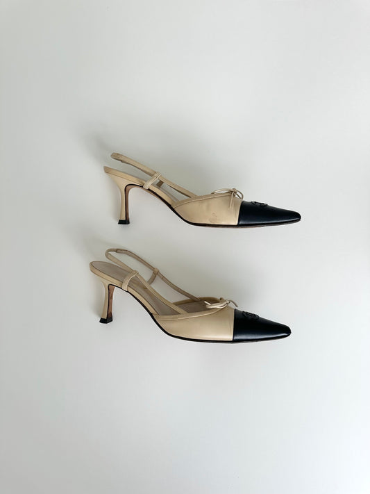 Chanel Beige/Black Slingbacks 37.5