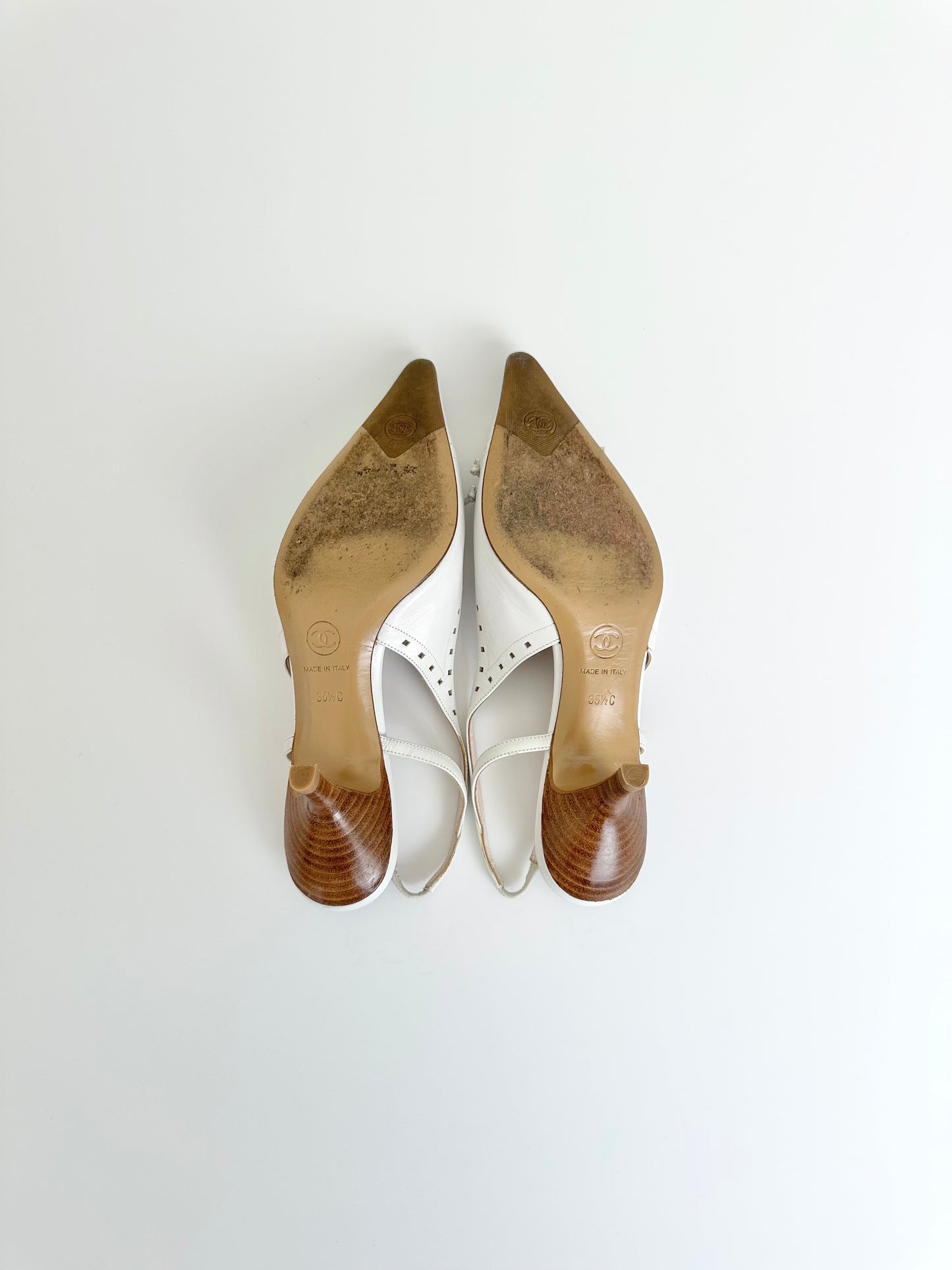 Chanel White Logo Slingbacks 35.5