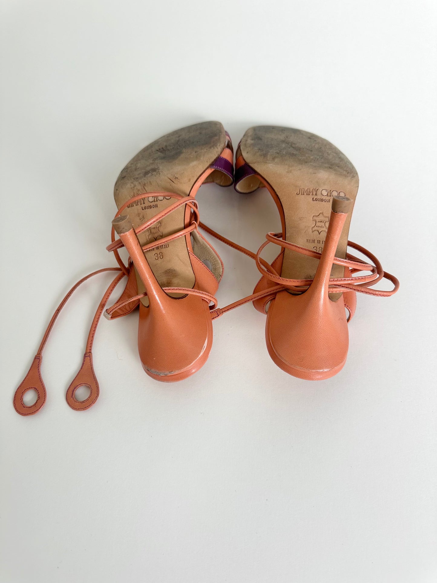 Jimmy Choo Orange Tie Up Sandals 38