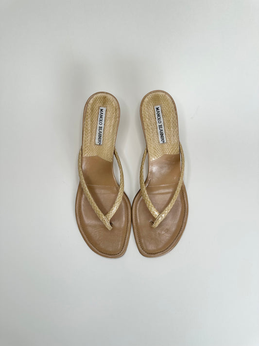 Manolo Blahnik Snakeskin Thong Sandals 39
