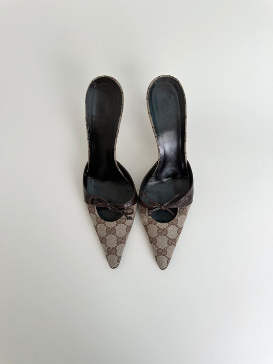 Gucci Brown Monogram Mules US 8