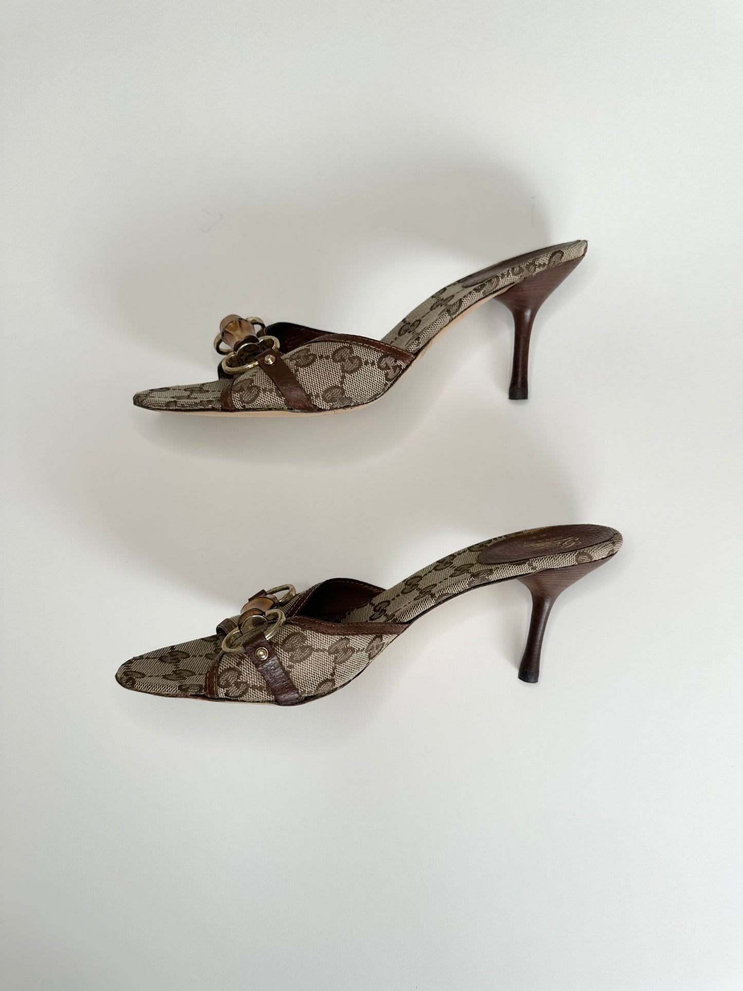 Gucci Monogram Bamboo Horsebit Sandals US 9