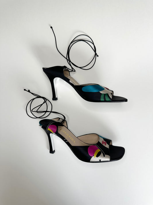 Chanel Multicolor Ankle Wrap Sandals 38.5