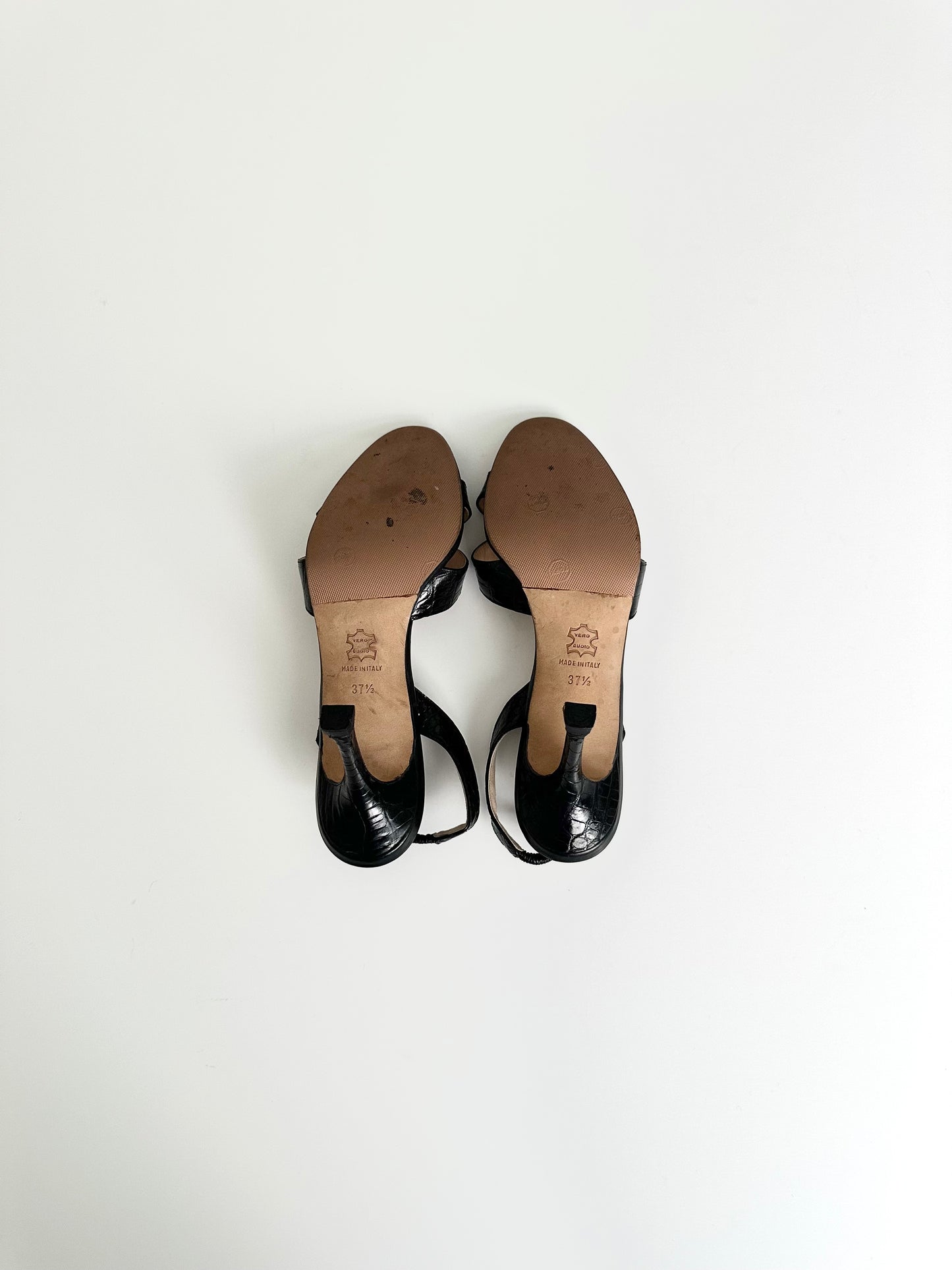 Manolo Blahnik Black Croc Callasli Slingback 37.5