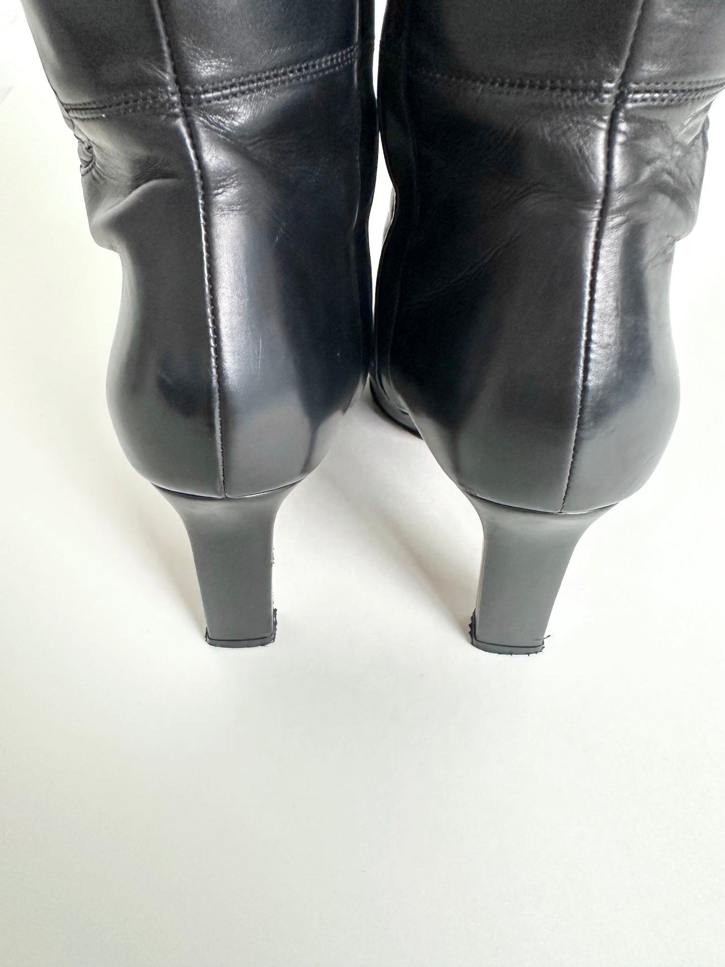 Chanel Black Leather Logo Boots 35.5