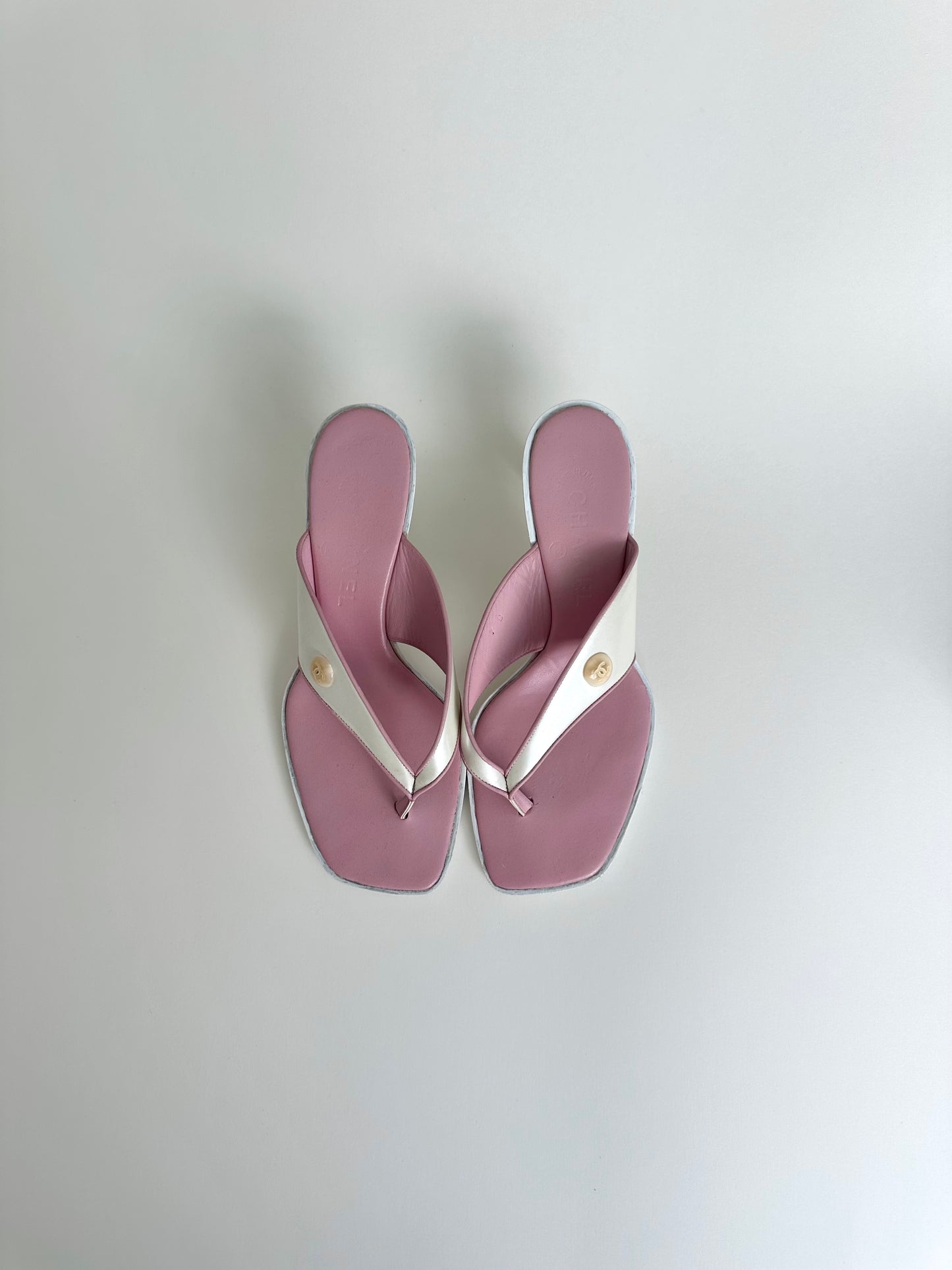 Chanel Pink Thong Sandal Heels 37