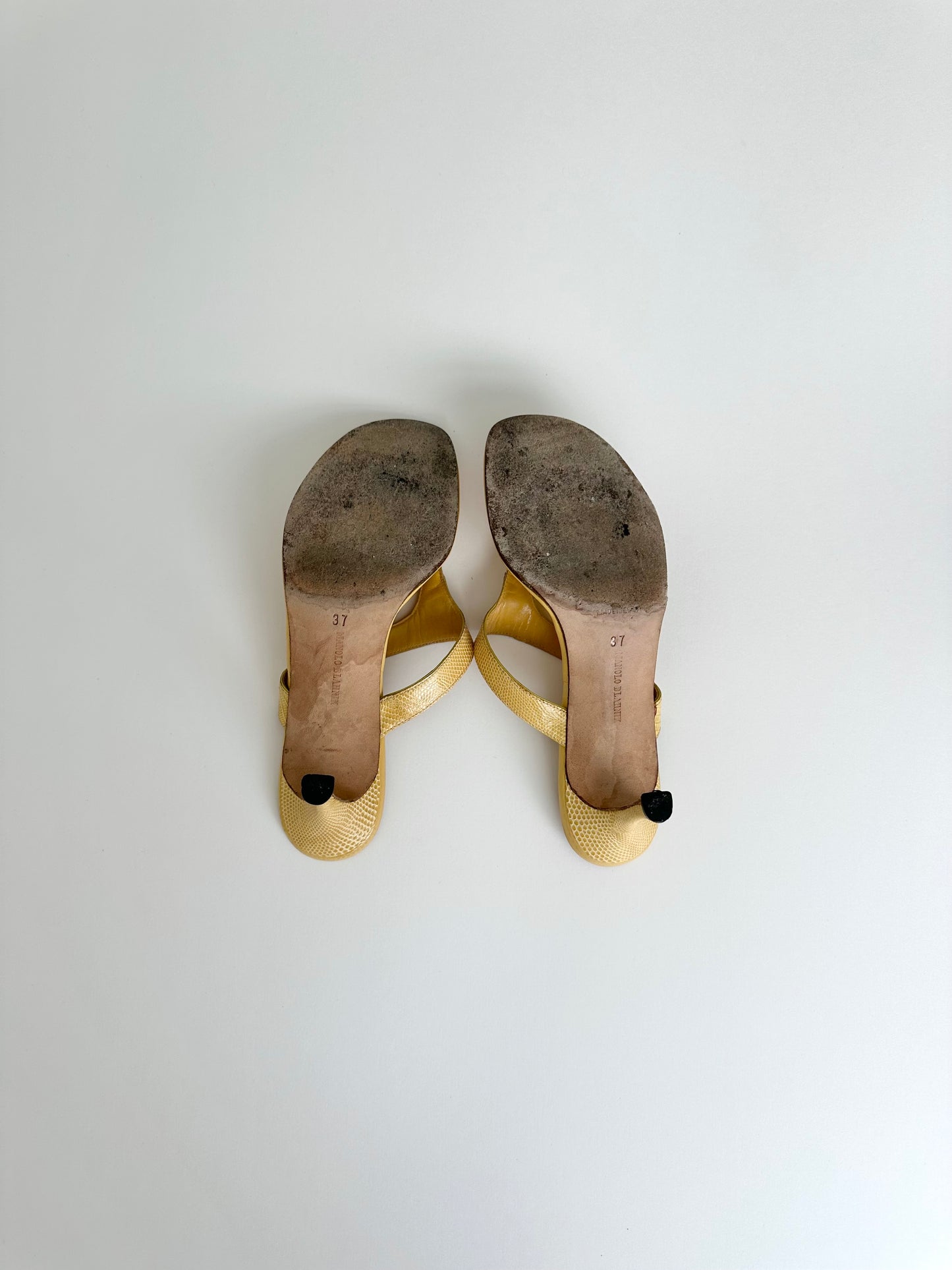 Manolo Blahnik Yellow Lizard Thongs 37