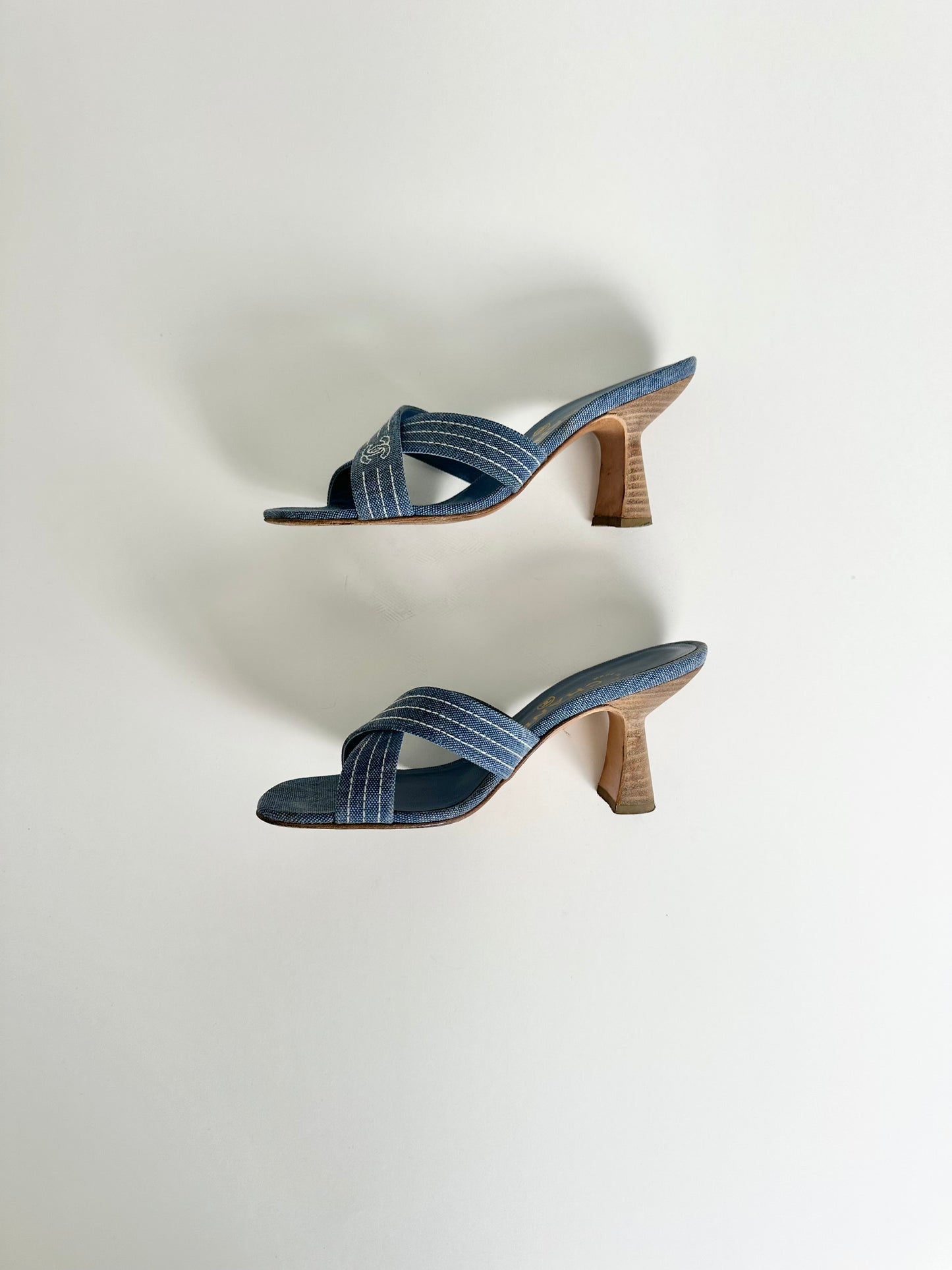 Chanel Blue Denim Logo Sandals 35