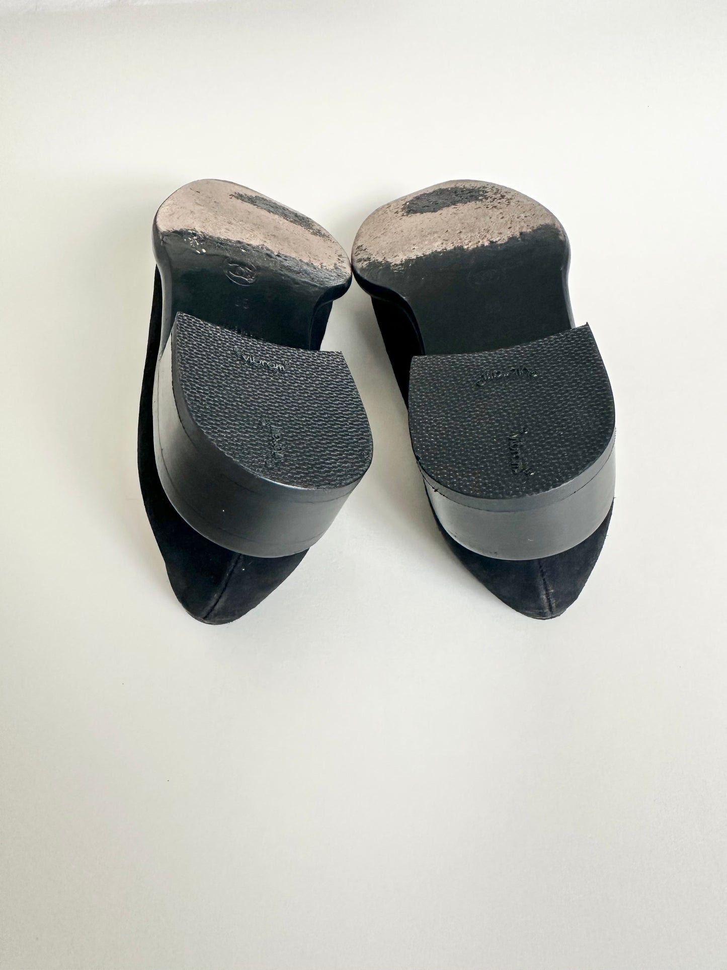 Chanel Black Suede Logo Loafers 35