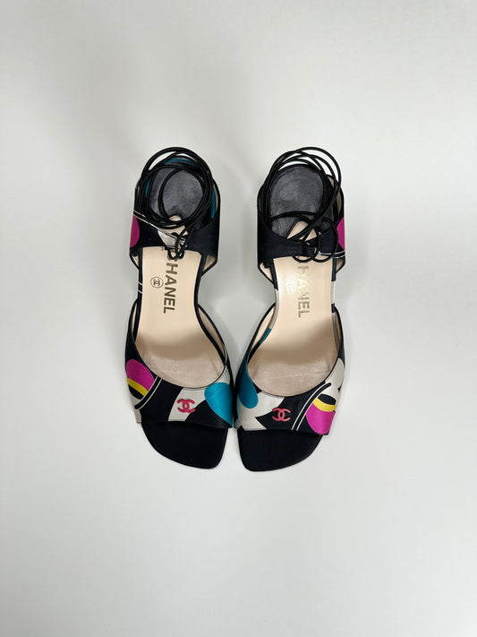Chanel Multicolor Ankle Wrap Sandals 38.5
