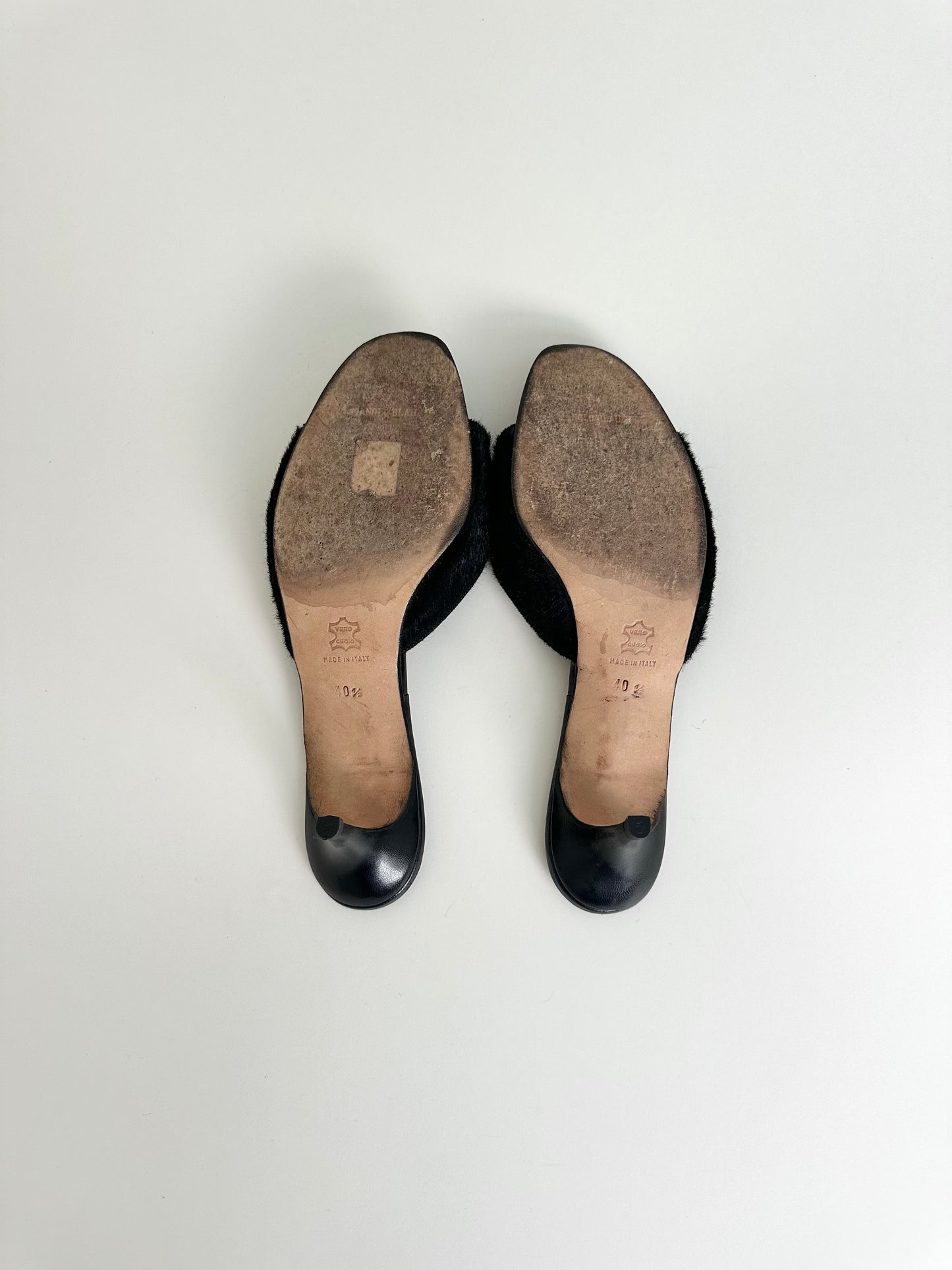 Manolo Blahnik Black Pony Hair Sandals 40.5