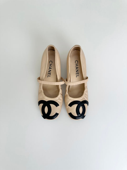 Chanel Tan Cambon Mary Jane 36.5