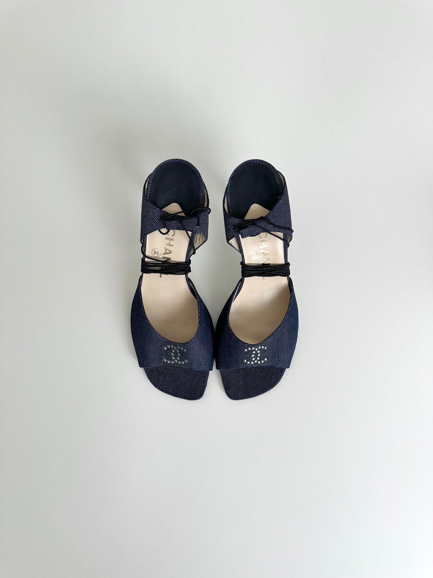 Chanel Denim Tie Up Sandals 38