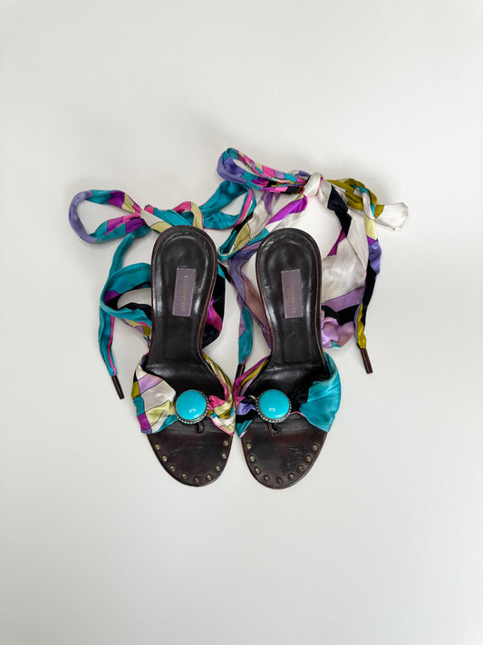 Pucci Satin Ankle Wrap Wedges 38