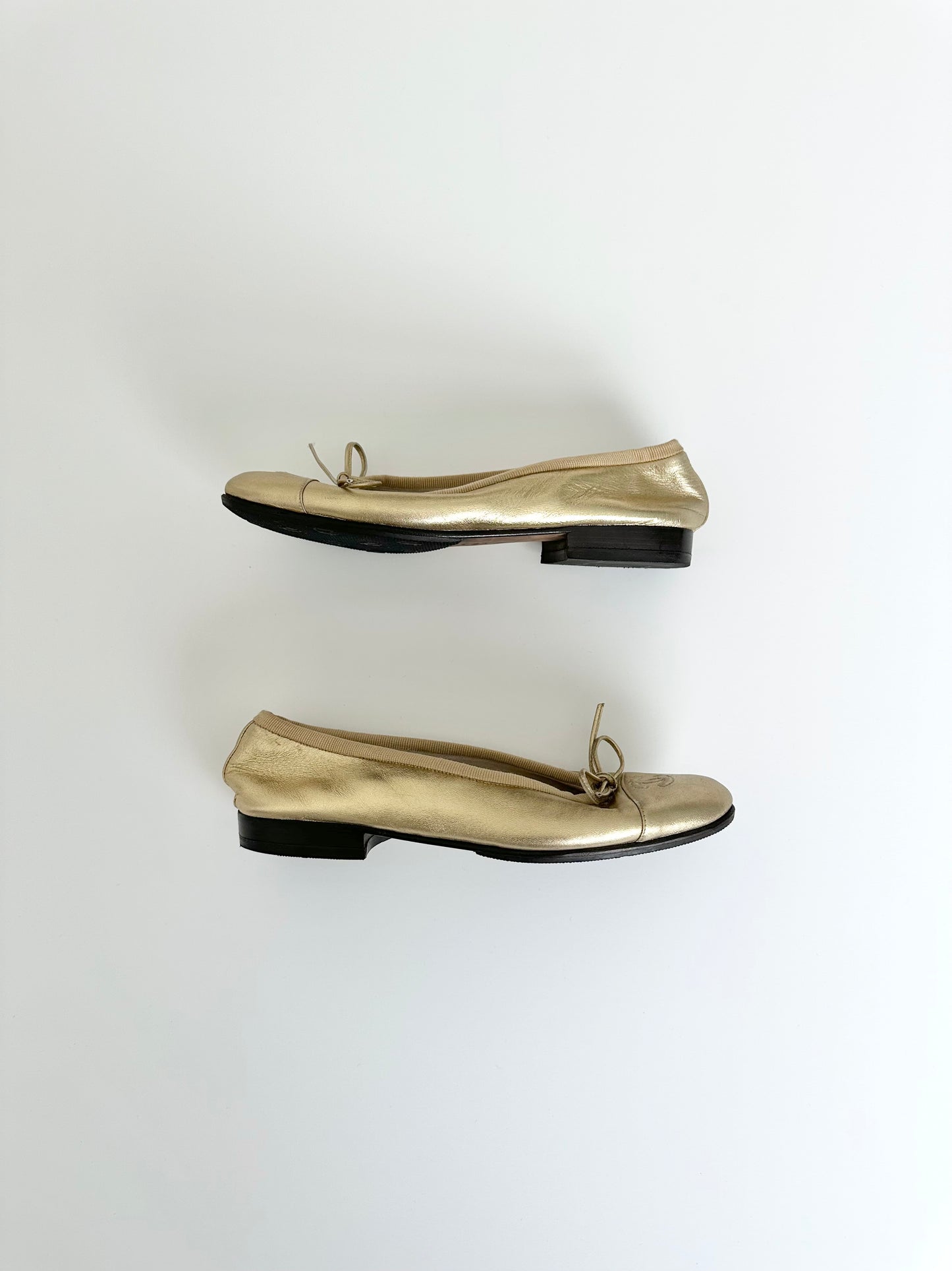 Chanel Metallic Gold Ballet Flats 35
