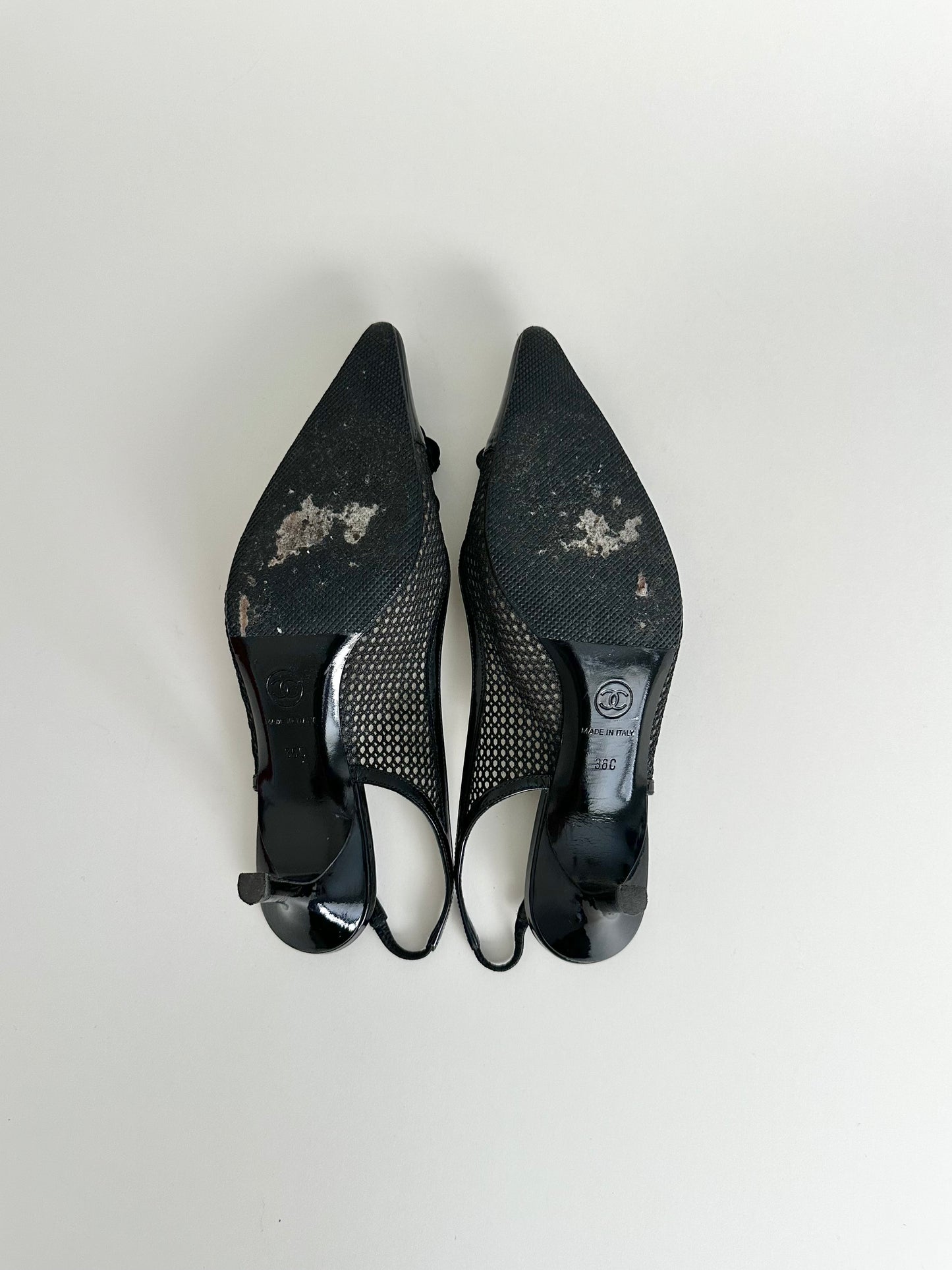 Chanel Black Mesh Clover Slingbacks 36