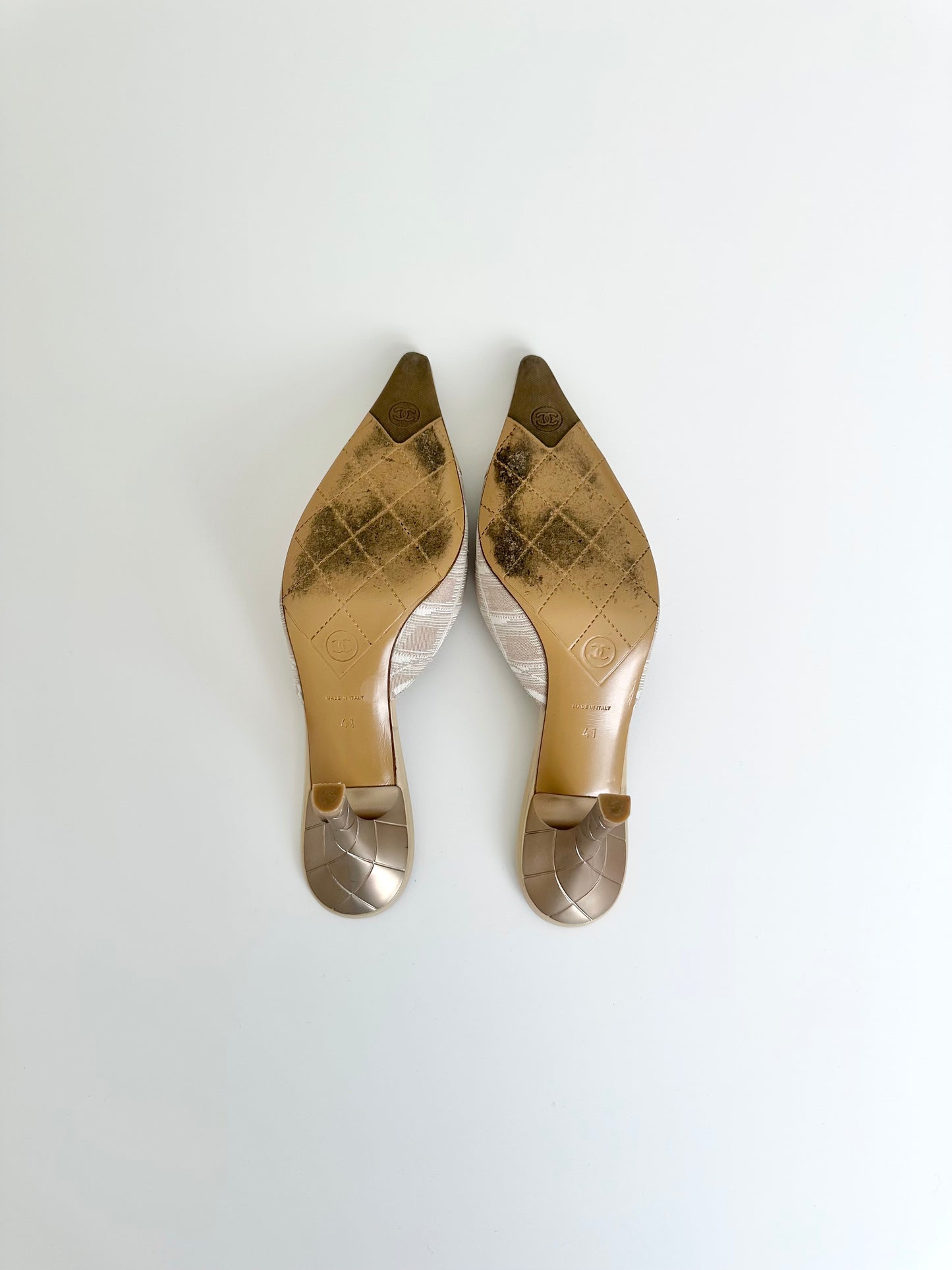 Chanel Beige Canvas Travel Line Mules 41