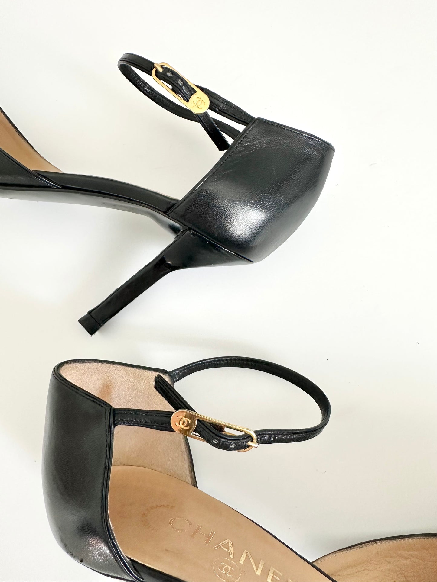 Chanel Black Ankle Strap Heels 40
