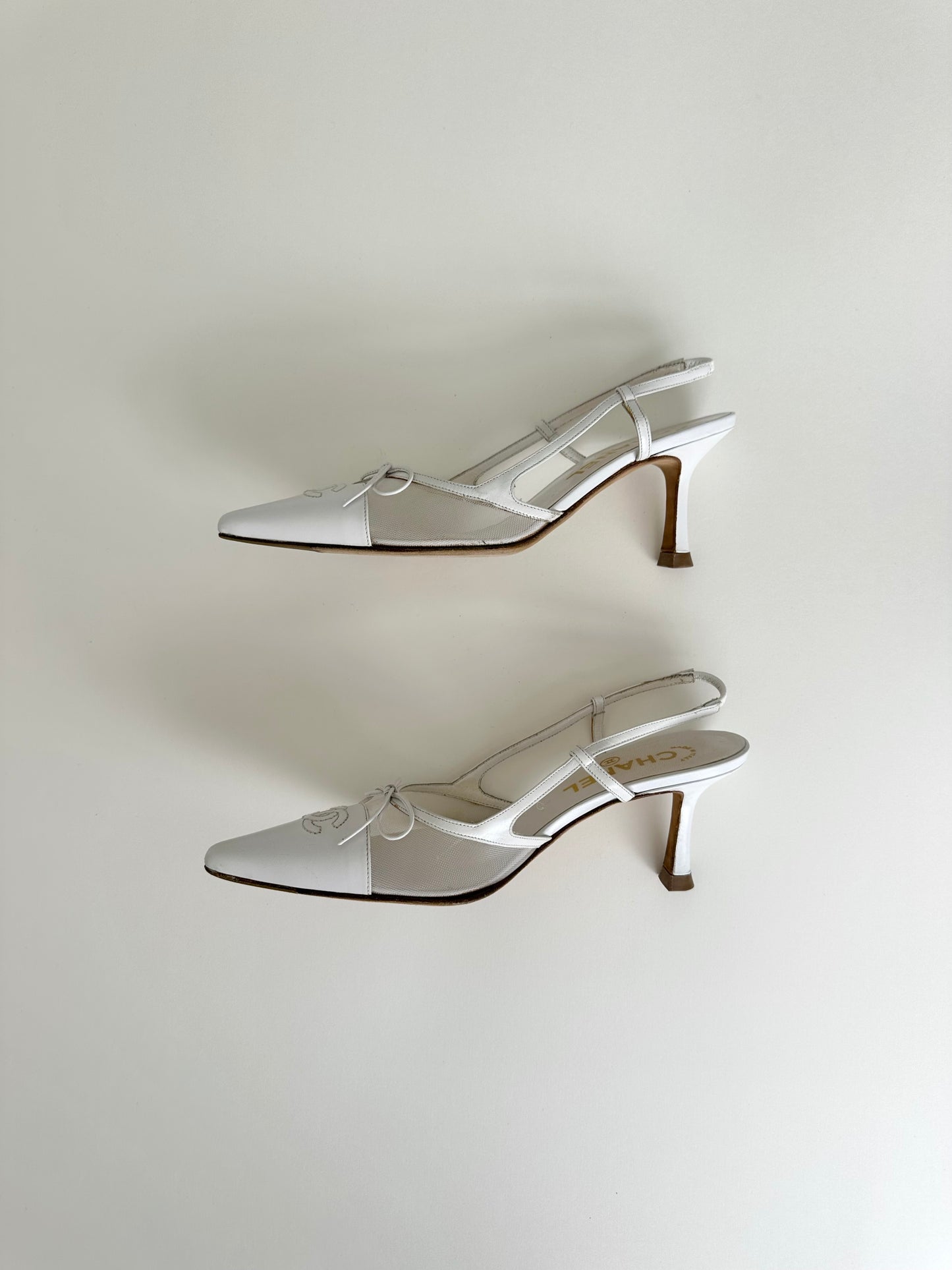 Chanel White Mesh Slingbacks 36.5