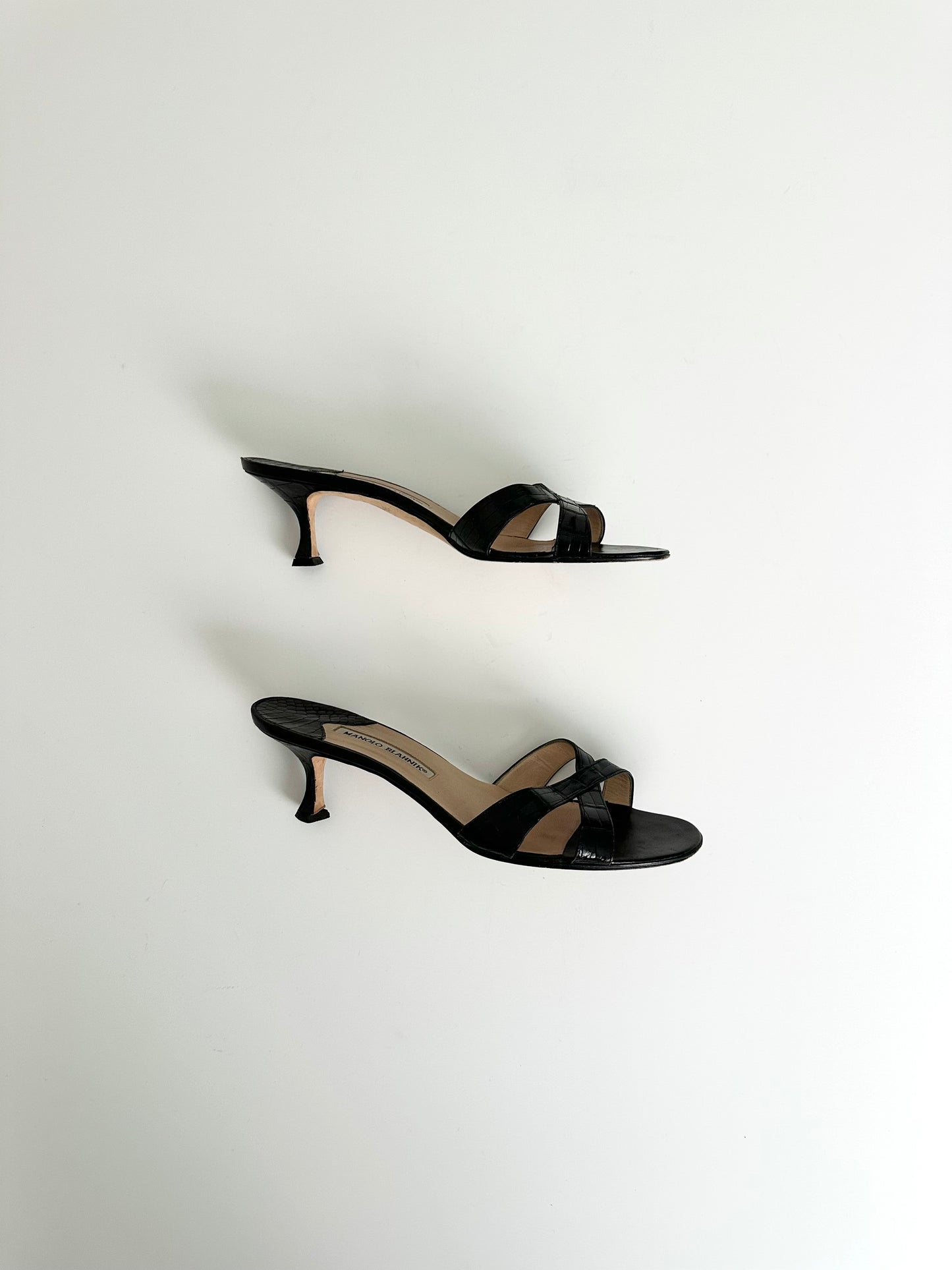 Manolo Blahnik Black Croc Callamu Mules 40.5